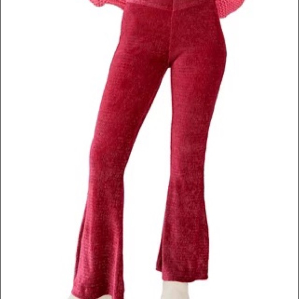 FREE PEOPLE So Charming Cranberry Velvet Pant | Full Flare Leg | Pul…
